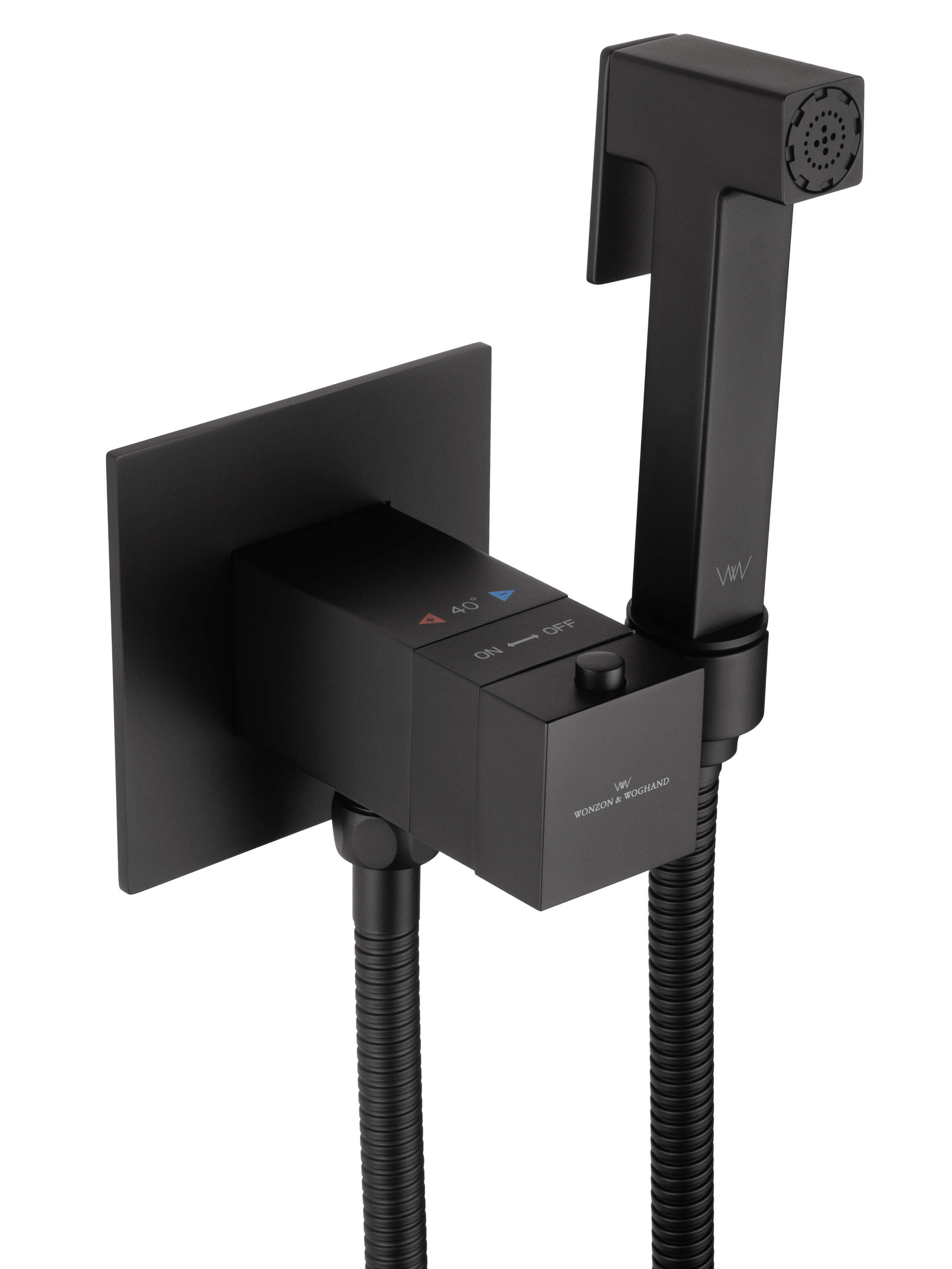 Смеситель с гигиеническим душем и термостатом встраиваемый WONZON & WOGHAND, Черный матовый (WW-88829910-MB) - Gidratop.ru изображение