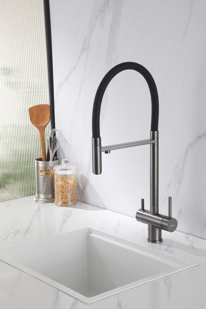 Смеситель ABBER Wasser Kreis AF81141NG для кухни с подключением фильтра и выдвижной лейкой, никель - Gidratop.ru изображение