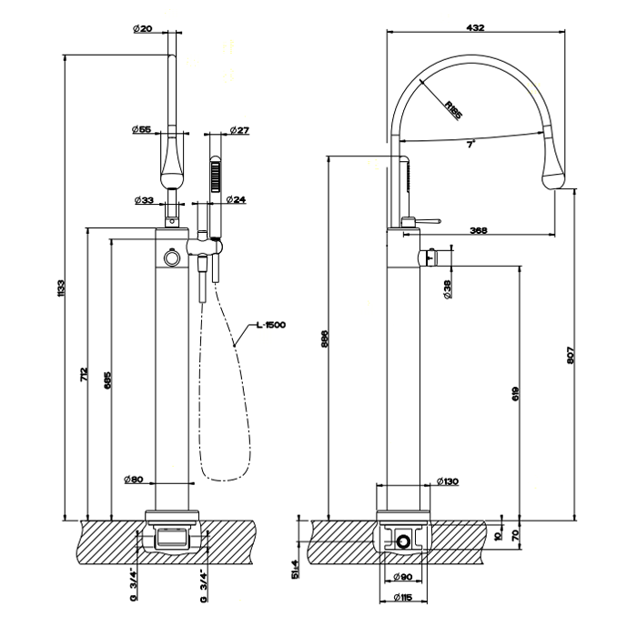 Gessi Goccia внутренняя часть напольного термостатического смесителя для ванны 3/4 (со склада продаем с 24978#031) - Gidratop.ru изображение