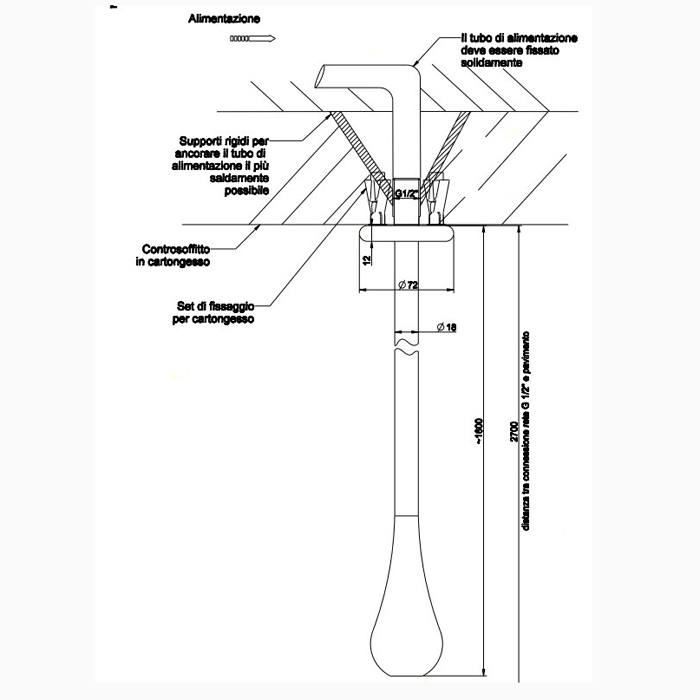Gessi Goccia потолочный излив каплевидной формы, для монтажа с удаленным управлением 33700/33709 (не входит в комплект), цвет: белый - Gidratop.ru изображение
