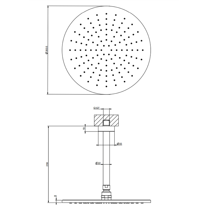 Gessi Emporio shower верхний душ потолочный, поворотная с шарниром, с защитой от известкового налёта, цвет: Finox Brushed Nickel - Gidratop.ru изображение