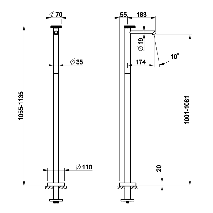 Gessi Anello смеситель напольный для раковины ,излив 174 мм, внешняя часть,  цвет: хром - Gidratop.ru изображение