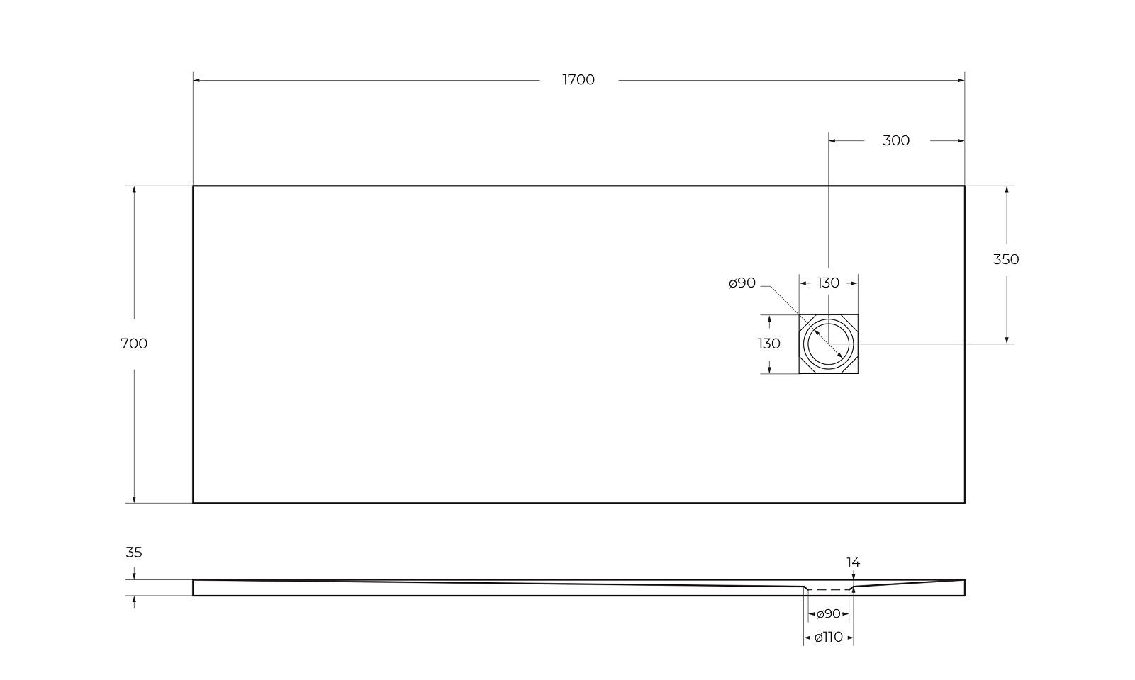 Душевой поддон из искусственного мрамора в комплекте с сифоном BelBagno UNO TRAY-MR-UNO-AH-170/70-35-W-CR - Gidratop.ru изображение