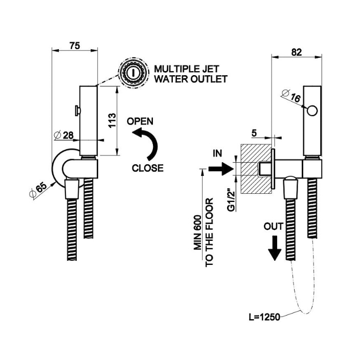 GESSI ELEGANZA гигиенический душ с настенным держателем с подводом воды и шлангом 1250 мм., цвет Finox Brushed Nickel - Gidratop.ru изображение