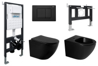 Комплект ABBER унитаз AC1100MB черный матовый с инсталляцией AC0105 и кнопкой AC0120MB, биде AC1150MB с инсталляцией AC0101P - Gidratop.ru изображение