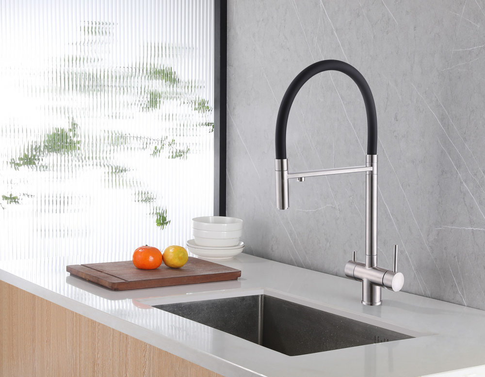 Смеситель ABBER Wasser Kreis AF81141 для кухни с подключением фильтра и выдвижной лейкой, хром - Gidratop.ru изображение