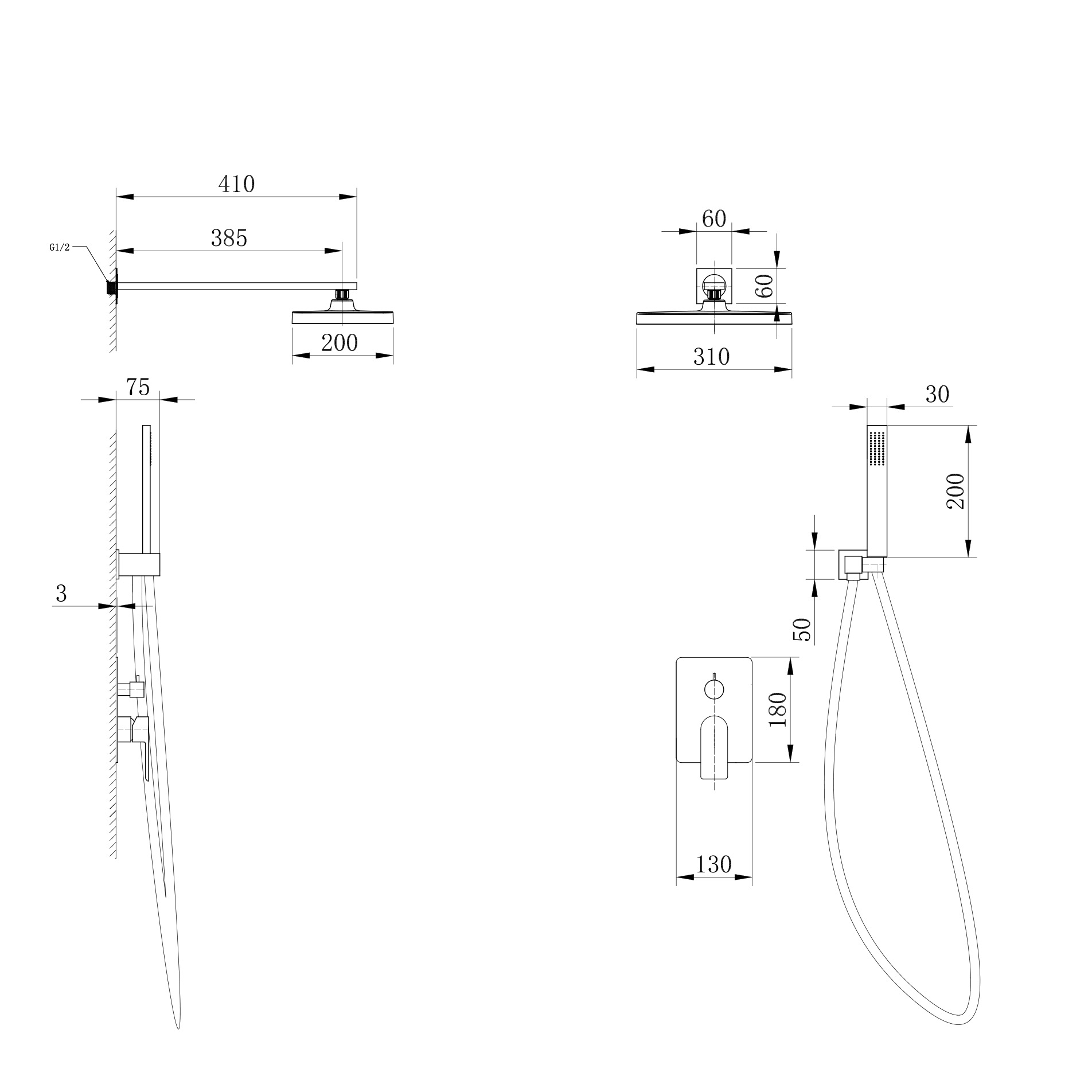 Душевая система ABBER Weiss Insel AF8018FW скрытого монтажа без излива, белый матовый - Gidratop.ru изображение