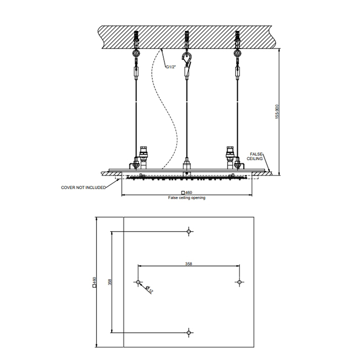 Gessi Minimalii встраиваемая в потолок душевая система 500x500 с функцией ТРОПИЧЕСКИЙ ЛИВЕНЬ цвет Mirror Steel (без накладной панели 57012) - Gidratop.ru изображение
