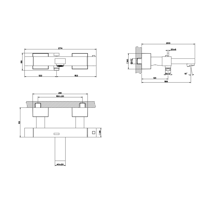 Gessi Rettangolo термостатический смеситель для ванны с автоматическим переключателем ванна/душ, цвет: черный - Gidratop.ru изображение