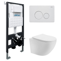 Комплект подвесной унитаз ABBER Bequem AC1100T белый с инсталляцией AC0105 и кнопкой AC0121MW белая матовая - Gidratop.ru изображение