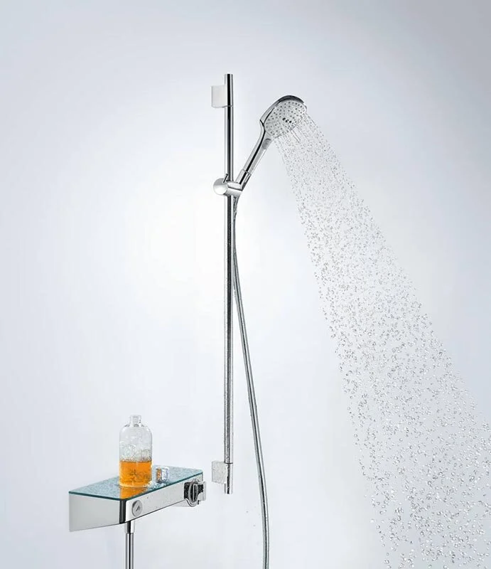 Душевой гарнитур Hansgrohe Raindance Select E 120 EcoSmart /Unica'S Puro 26623400, корпус хром, лицевая часть белая, 3 режима струи - Gidratop.ru изображение
