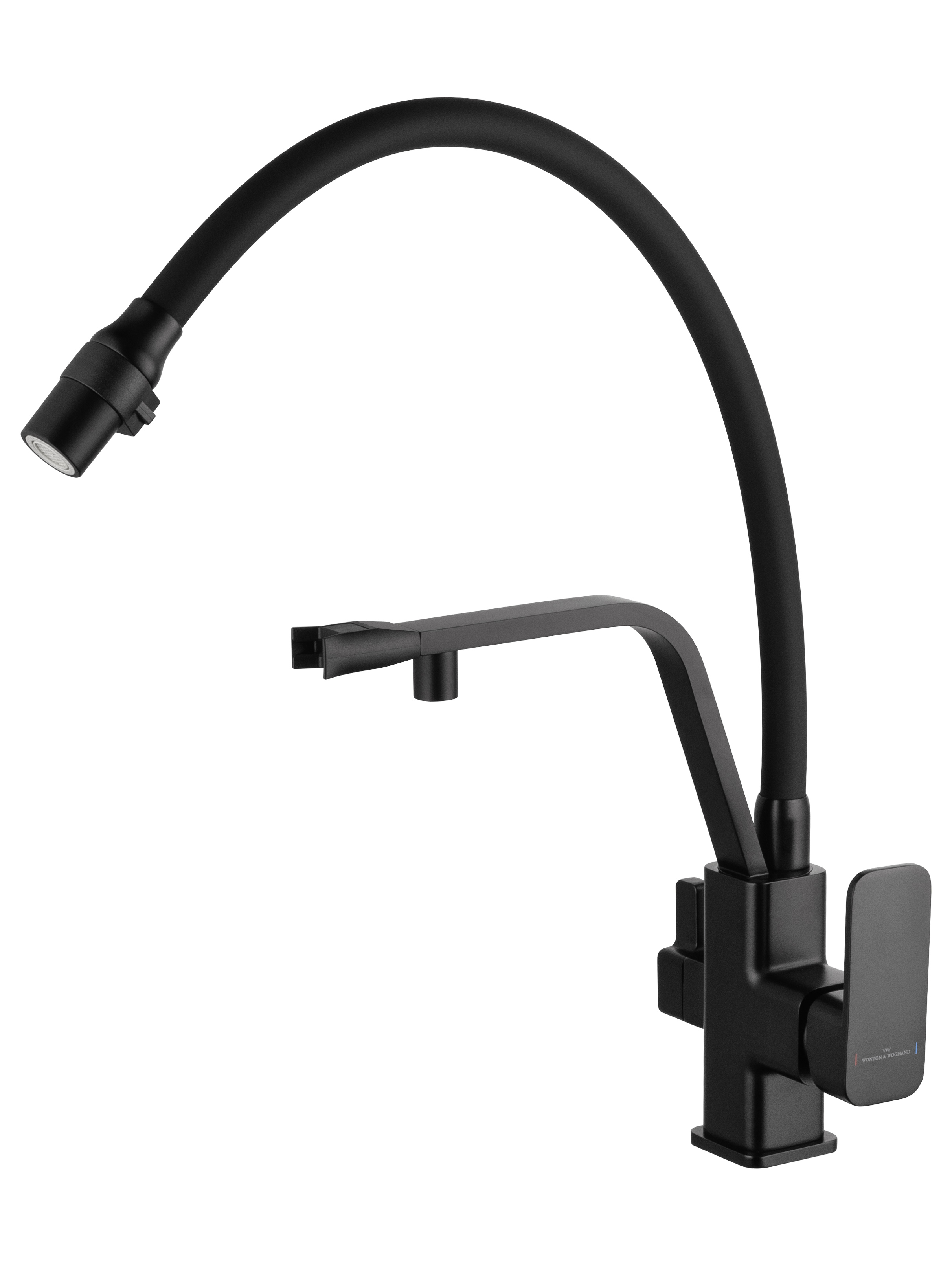 Смеситель для кухни с гибким изливом и подключением фильтра WONZON & WOGHAND, Черный матовый (WW-88458013-MB) - Gidratop.ru изображение