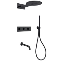 Душевая система ABBER Wasser Kreis AF8150B скрытого монтажа с изливом, термостат, черная матовая - Gidratop.ru изображение