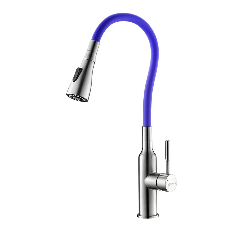 Смеситель Lemark Expert LM5082S-Violet для кухни с гибким изливом, хром/фиолетовый - Gidratop.ru изображение