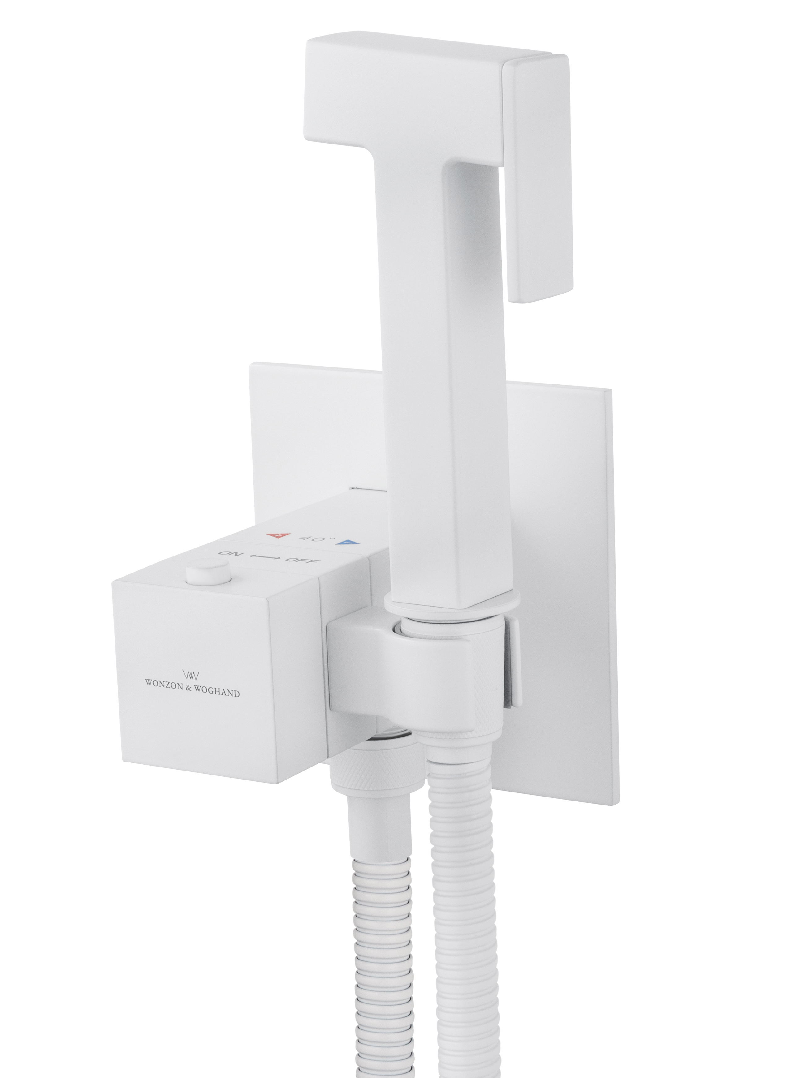 Смеситель с гигиеническим душем и термостатом, встраиваемый WONZON & WOGHAND, Белый матовый (WW-88829910-MW) - Gidratop.ru изображение