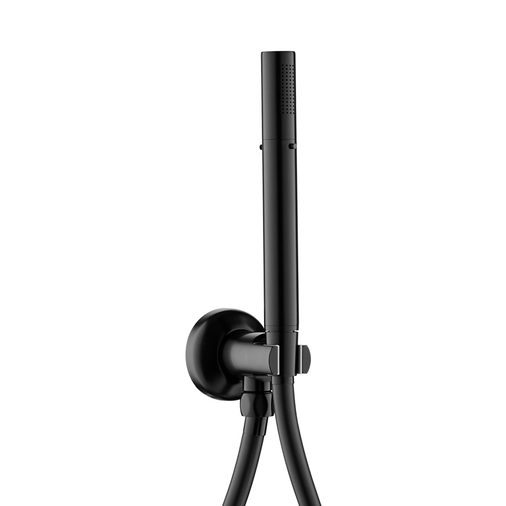 ECO-DSET-NOP Душевой набор (встраиваемый смеситель с кнопочным управлением, верхний душш диаметр 25 см, ручной душ со шлангом, штуцером и держателем), чёрный матовый - Gidratop.ru изображение