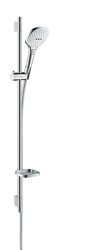 Душевой гарнитур Hansgrohe Raindance Select E 120 EcoSmart /Unica'S Puro 26623400, корпус хром, лицевая часть белая, 3 режима струи - Gidratop.ru изображение
