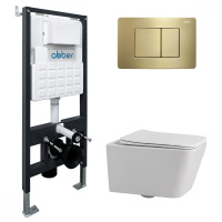 Комплект подвесной унитаз ABBER Rechteck AC1201 белый с инсталляцией AC0105 и кнопкой AC0120MMG золото матовое - Gidratop.ru изображение