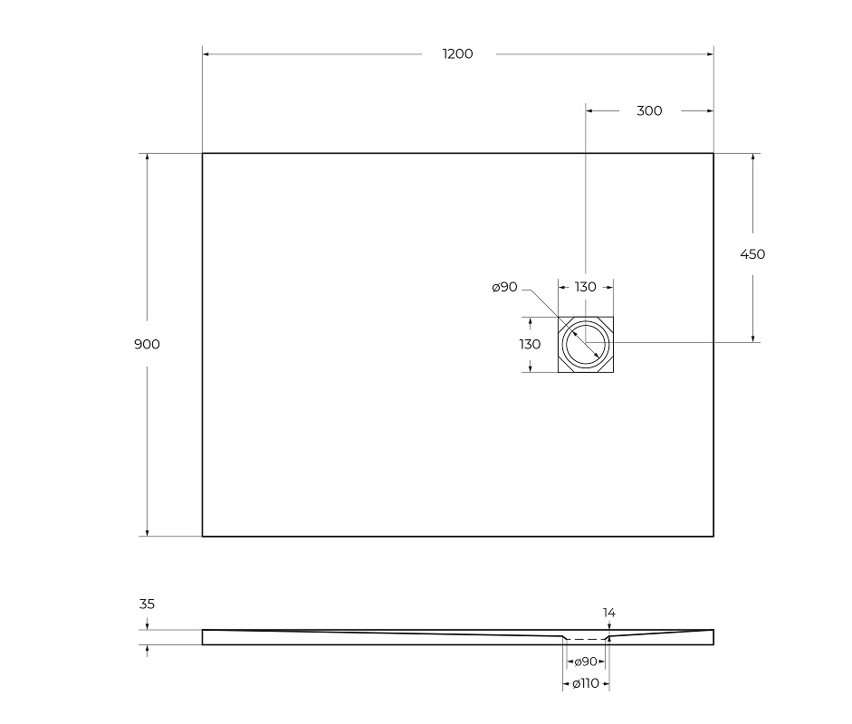 Душевой поддон из искусственного мрамора в комплекте с сифоном BelBagno UNO TRAY-MR-UNO-AH-120/90-35-W-CR - Gidratop.ru изображение
