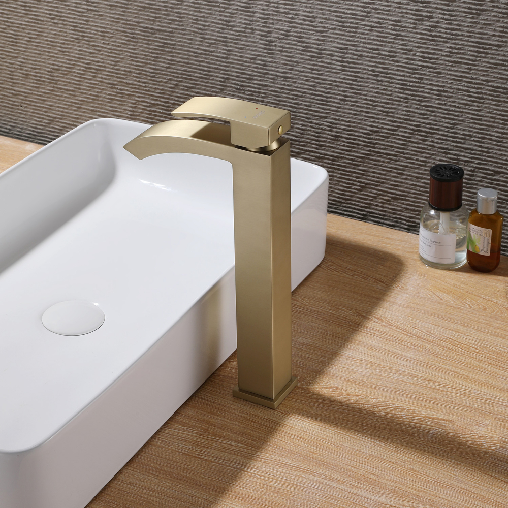 Смеситель ABBER Wasserfall AF8611G для накладной раковины, золото матовое - Gidratop.ru изображение