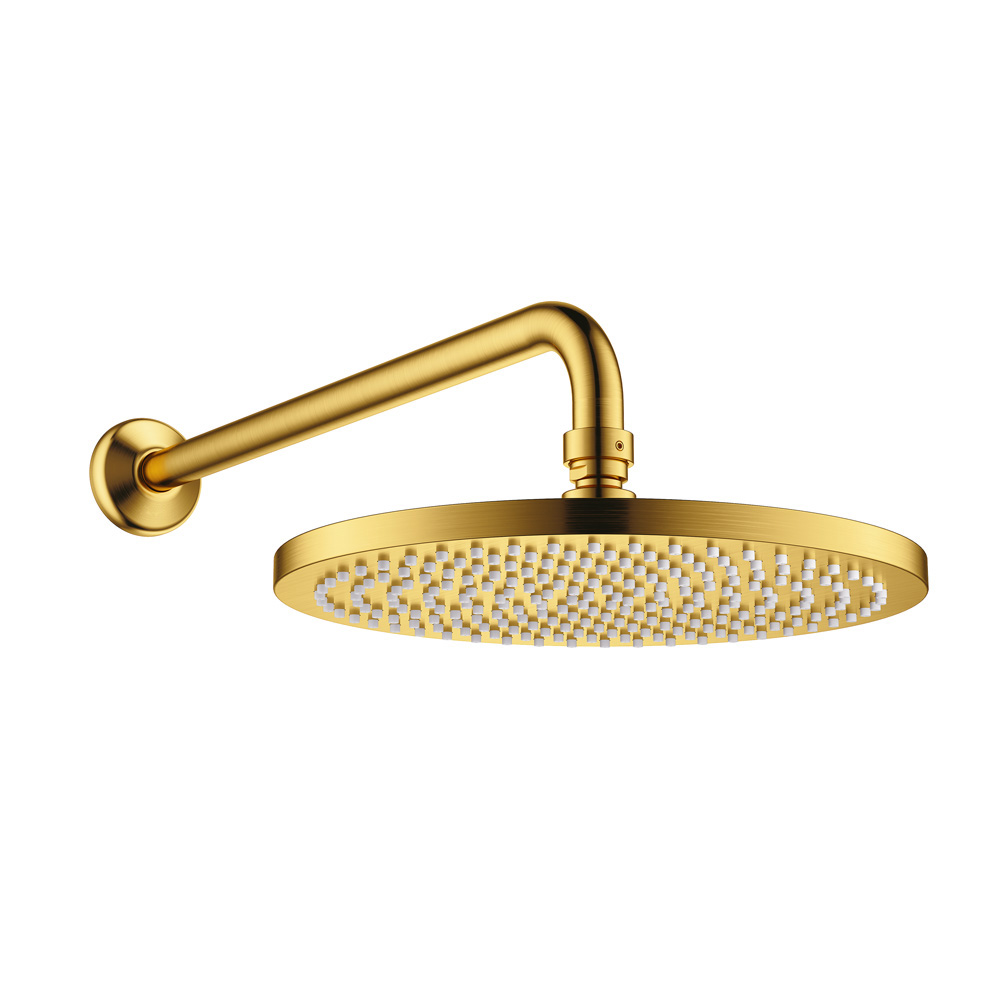 ECO-DSET-BORO Душевой набор (встраиваемый смеситель с кнопочным управлением, верхний душш диаметр 25 см, ручной душ со шлангом, штуцером и держателем), брашированное золото - Gidratop.ru изображение