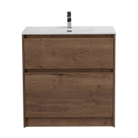 KRAFT 39 База под раковину напольная с фрезерованными ручками по всей длине фасада с двумя выкатными ящиками, Rovere Tabacco, 705х390x840, KRAFT39-700/390-2C-PIA-RT - Gidratop.ru изображение