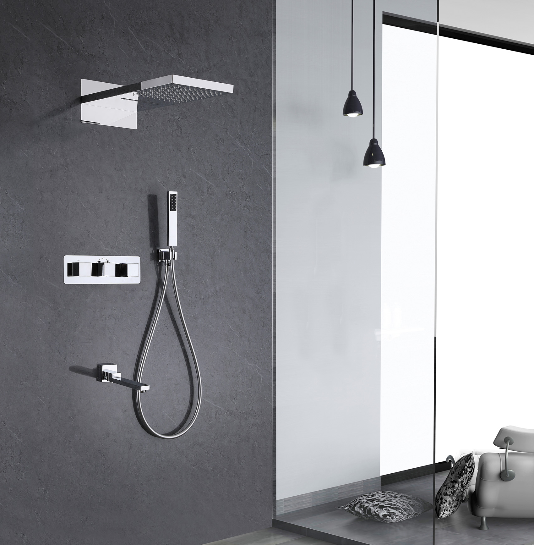 Душевая система ABBER Daheim AF8253 скрытого монтажа с изливом, термостат, хром - Gidratop.ru изображение