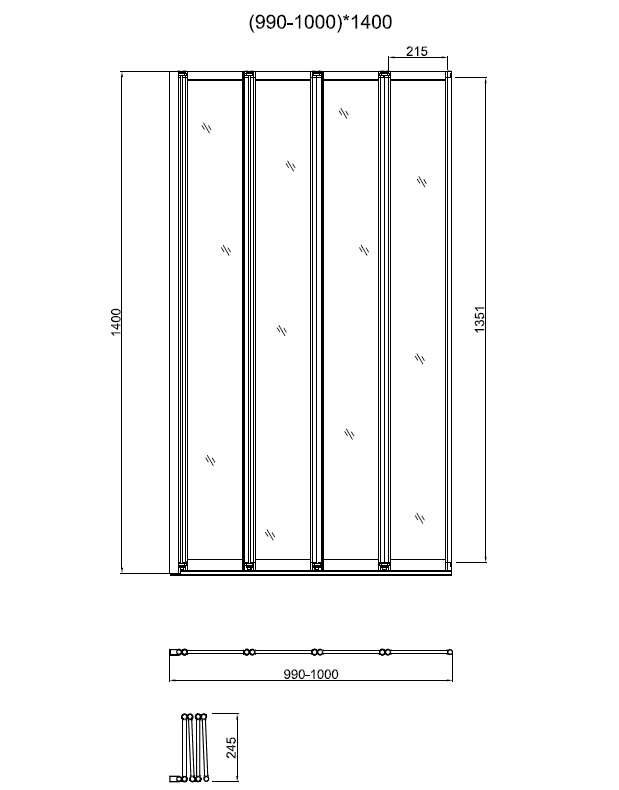 Душевая шторка на ванну VSB-31100CL, 1000*1400, хром, стекло прозрачное - Gidratop.ru изображение