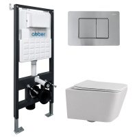Комплект подвесной унитаз ABBER Rechteck AC1201 белый с инсталляцией AC0105 и кнопкой AC0120MCH матовый хром - Gidratop.ru изображение