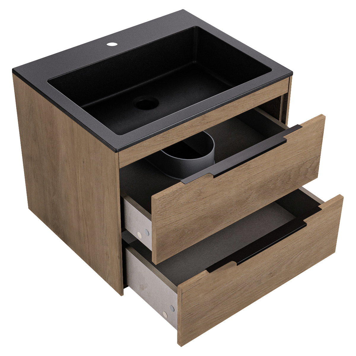База под раковину Chiara 2D 600 подвесная, 2 выкатных ящика soft-close, N.Oak - Gidratop.ru изображение