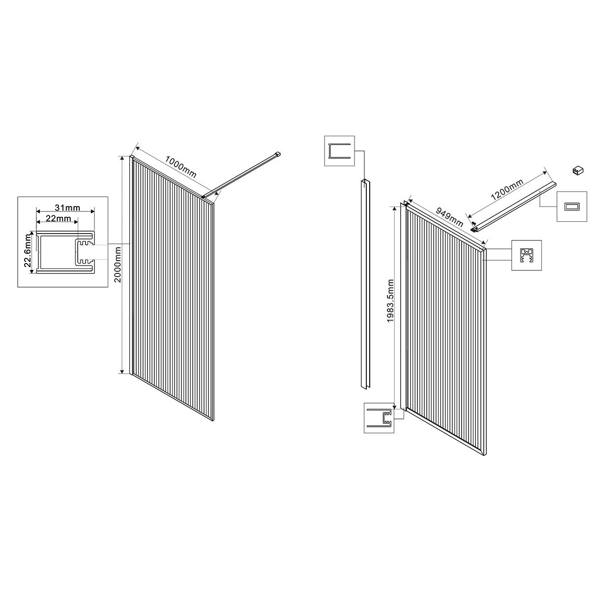 Душевая перегородка Walk-In VSW-1HP100FLBG, 1000*2000, брашированное золото, стекло рифленое - Gidratop.ru изображение