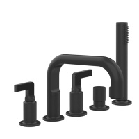 GESSI INCISO смеситель для ванны на 5 отверстий с изливом, переключателем, ручным душем и шлангом 1,50 м, цвет: Black XL - Gidratop.ru изображение