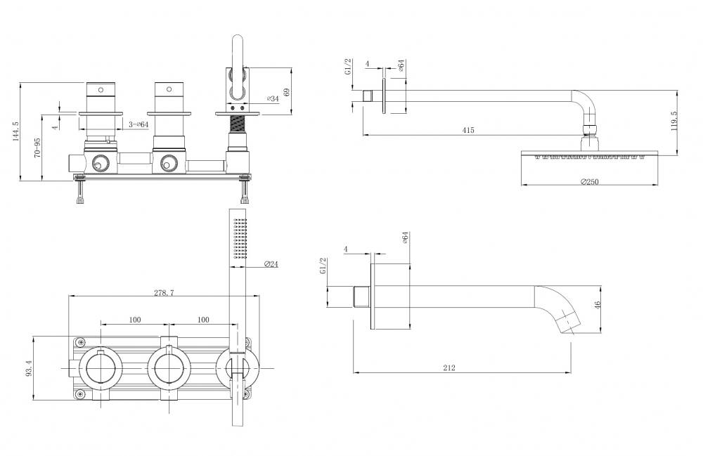 Душевая система ABBER Wasser Kreis 316 AF8150BST скрытого монтажа с изливом, термостат, сталь брашированная - Gidratop.ru изображение