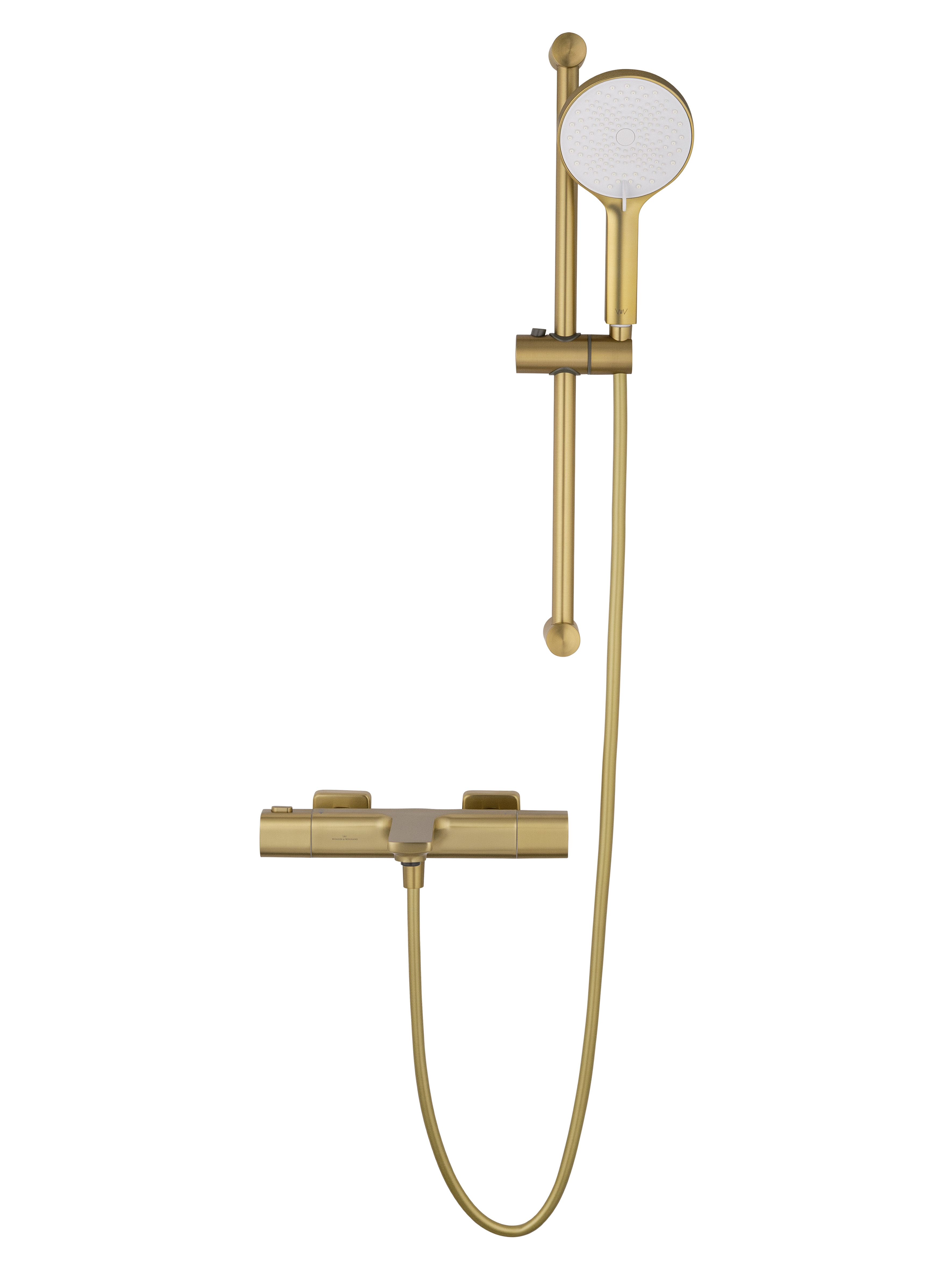 Смеситель для ванны с душевым гарнитуром и термостатом WONZON & WOGHAND SOLID, Брашированное золото (WW-C2011-A-BG) - Gidratop.ru изображение