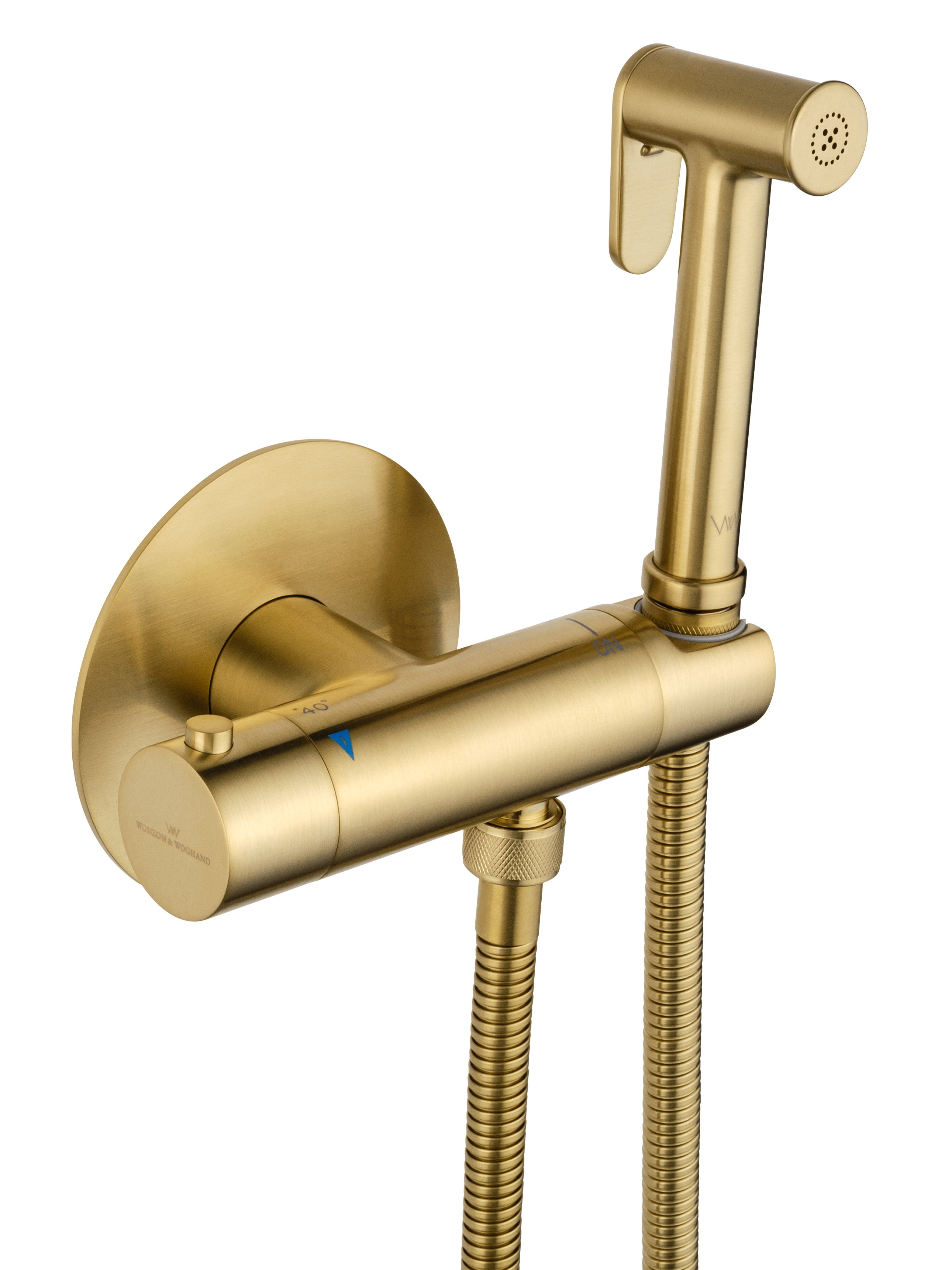 Смеситель с гигиеническим душем и термостатом встраиваемый WONZON & WOGHAND, Брашированное золото (WW-88819902-BG) - Gidratop.ru изображение