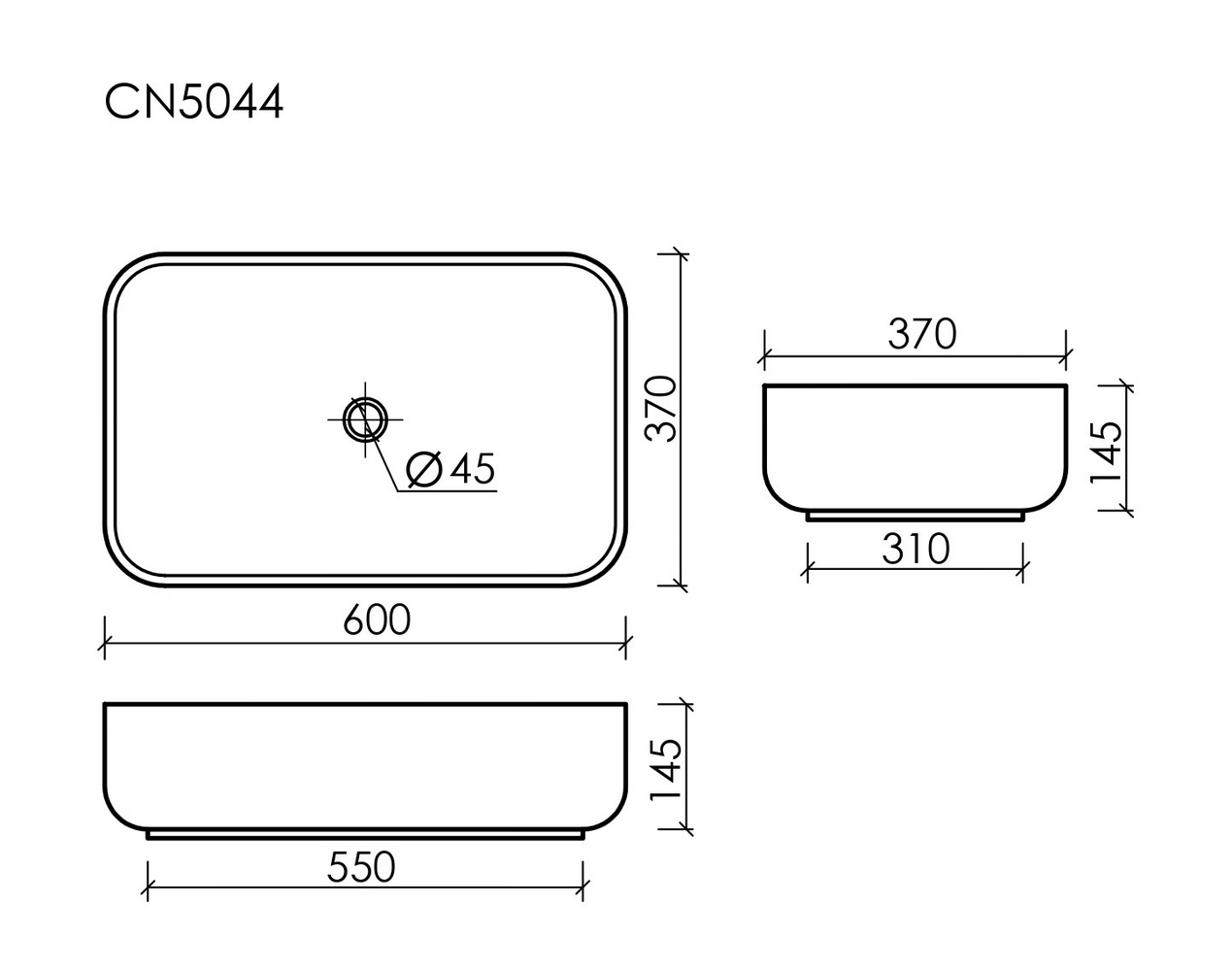 Умывальник чаша накладная прямоугольная Element 605x375x145мм - Gidratop.ru изображение