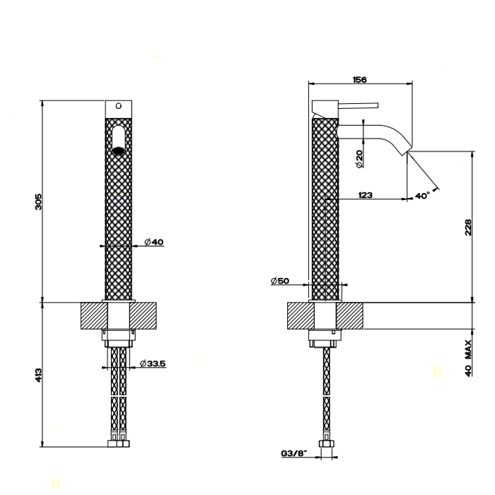 GESSI 316 смеситель высокий для раковины на 1 отверстие без донного клапана, h=305мм , излив 123мм, цвет: steel brushed - Gidratop.ru изображение