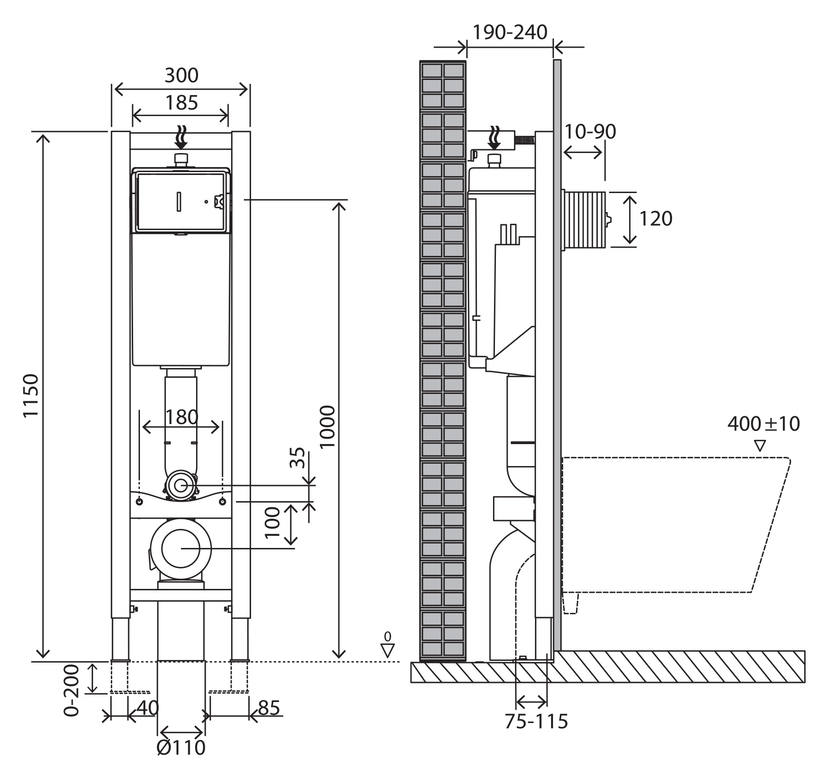 Инсталляция BelBagno 30 для подвесного унитаза, 1150х300х187 мм, со смывным бачком скрытого монтажа, фронтальное управление, крепление к стене в компл - Gidratop.ru изображение