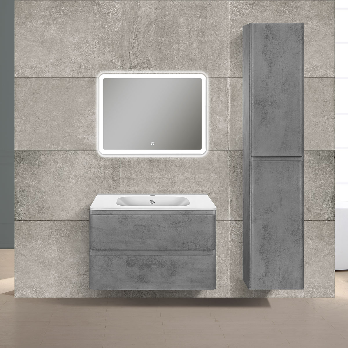 База под раковину Vico 800 подвесная, 2 выкатных ящика soft close, Beton - Gidratop.ru изображение