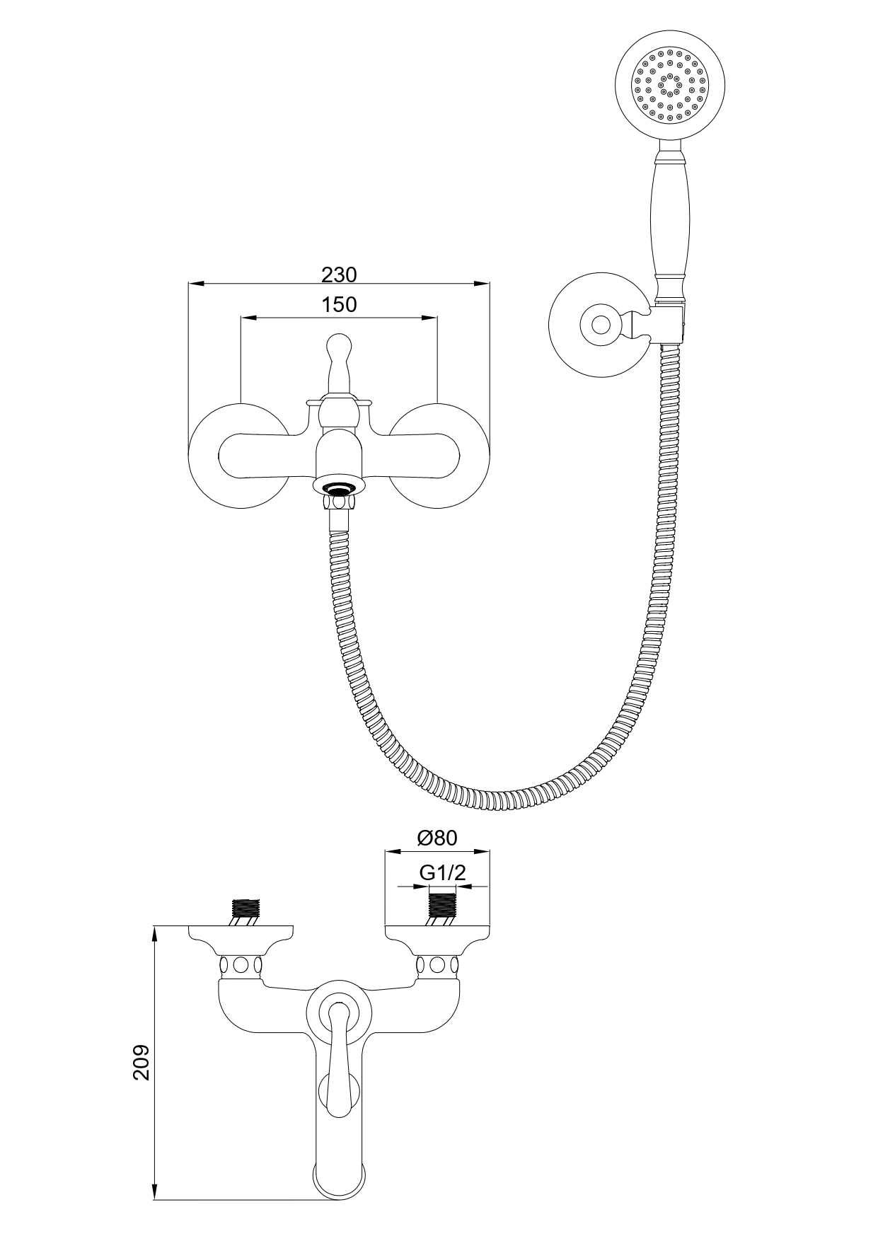 Смеситель для ванны с душем WONZON & WOGHAND STEAM, Темный графит (WW-88639008-BGM) - Gidratop.ru изображение