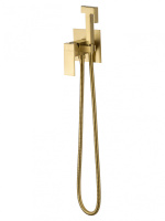 Смеситель с гигиеническим душем встраиваемый WONZON & WOGHAND CUBE, Брашированное золото (WW-88829016-BG) - Gidratop.ru изображение