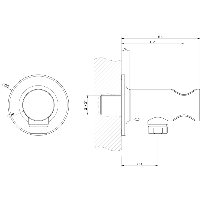 GESSI INCISO вывод воды с держателем для душевой лейки на 1/2, цвет: finox - Gidratop.ru изображение