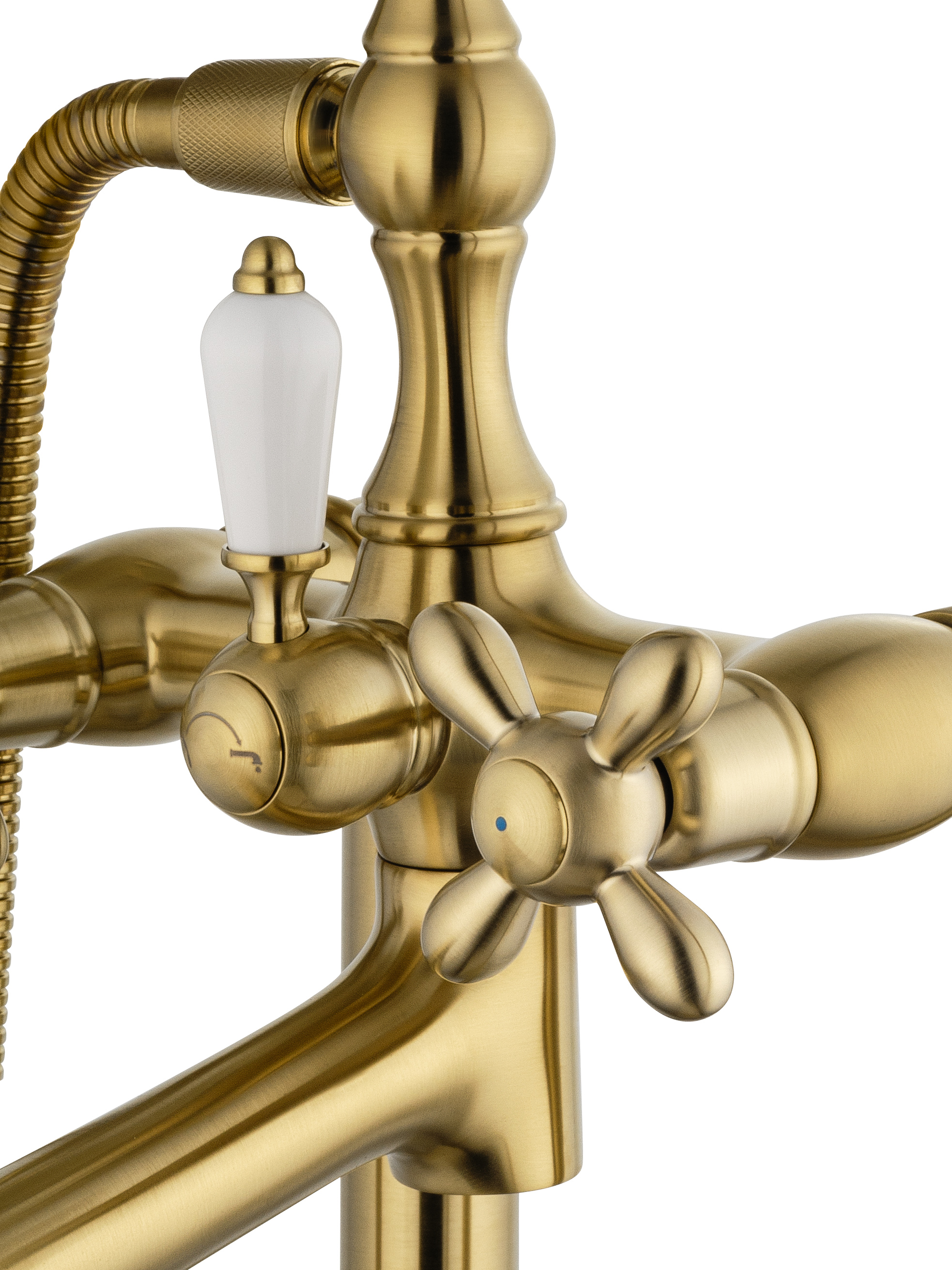 Смеситель для ванны напольного монтажа WONZON & WOGHAND RETRO, Брашированное золото (WW-88649020-BG) - Gidratop.ru изображение