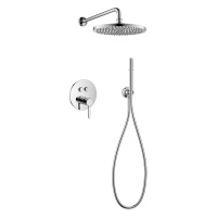ECO-DSET-01 Душевой набор (встраиваемый смеситель с кнопочным управлением, верхний душ диаметр 25 см, ручной душ со шлангом, штуцером и держателем), хром - Gidratop.ru изображение
