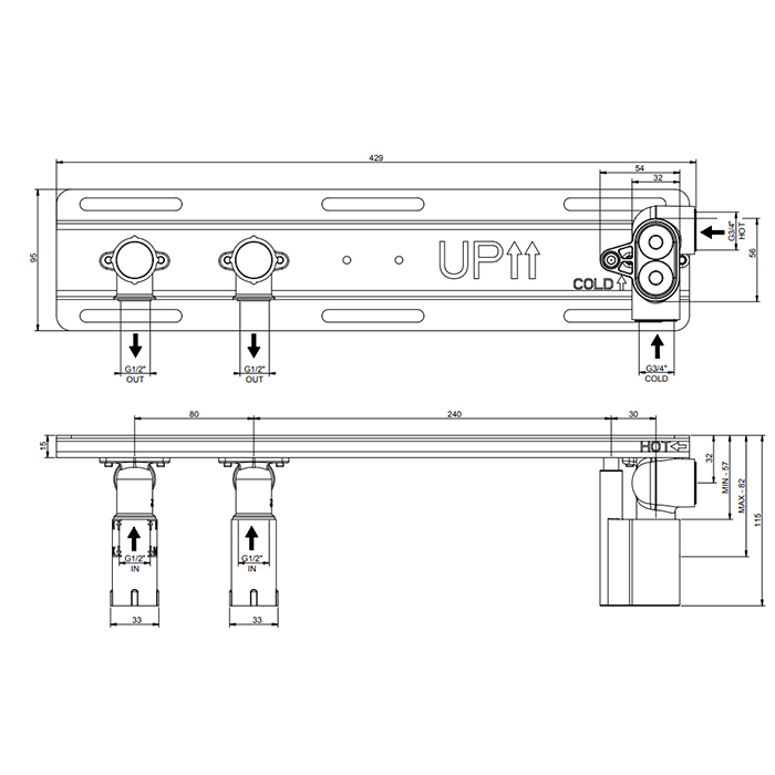 Gessi Hi-Fi встраиваемая части для термостатического смесителя с полочкой, до 2 источников одновременно, 1/2 соединение., цвет: хром - Gidratop.ru изображение