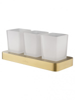 Три стакана для зубных щеток с держателем WONZON & WOGHAND LOTTE, Брашированное золото (WW-8338-BG) - Gidratop.ru изображение