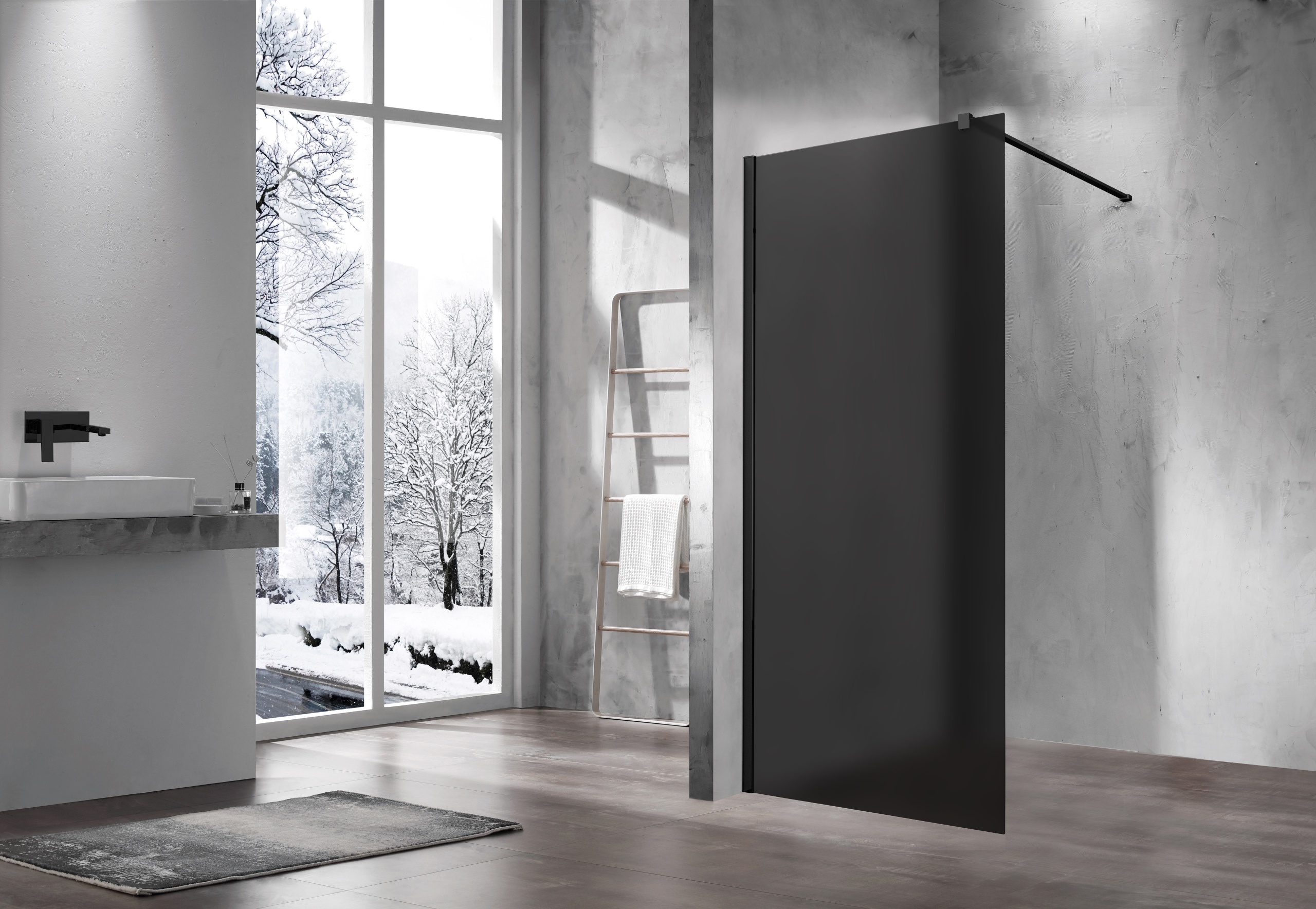 Душевая перегородка Walk-In VSW-1H900GFB, 900*2000, черный матовый, стекло матовое тонированное - Gidratop.ru изображение