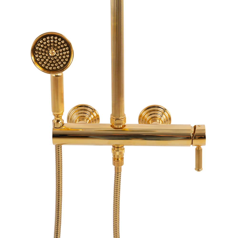 OLIMP-CD-03/24-L Душевая стойка со смесителем для верхнего и ручного душа, исполнение золото 24 карат - Gidratop.ru изображение