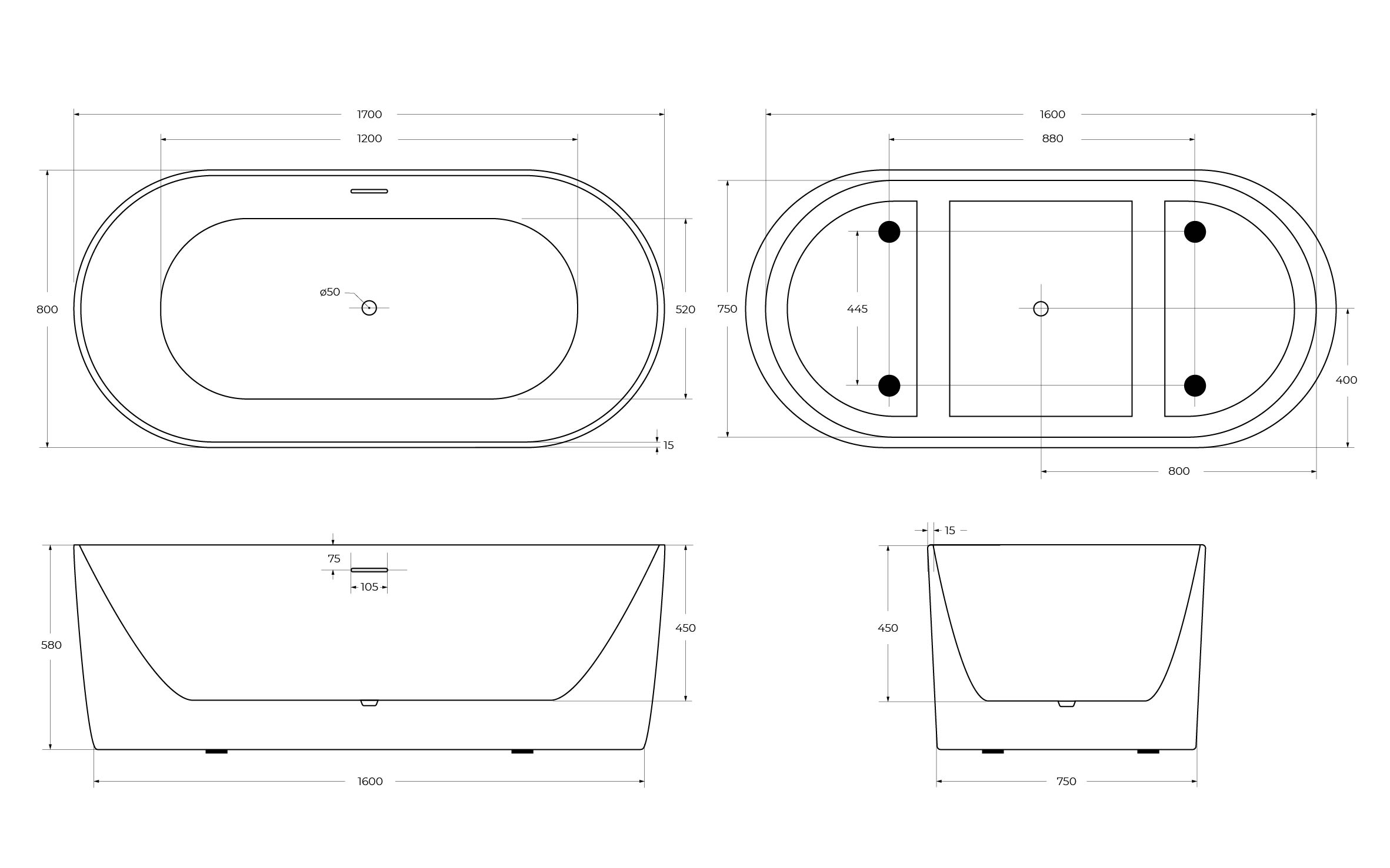 Акриловая ванна BELBAGNO BB411-1700-800-MATT, белая матовая - Gidratop.ru изображение