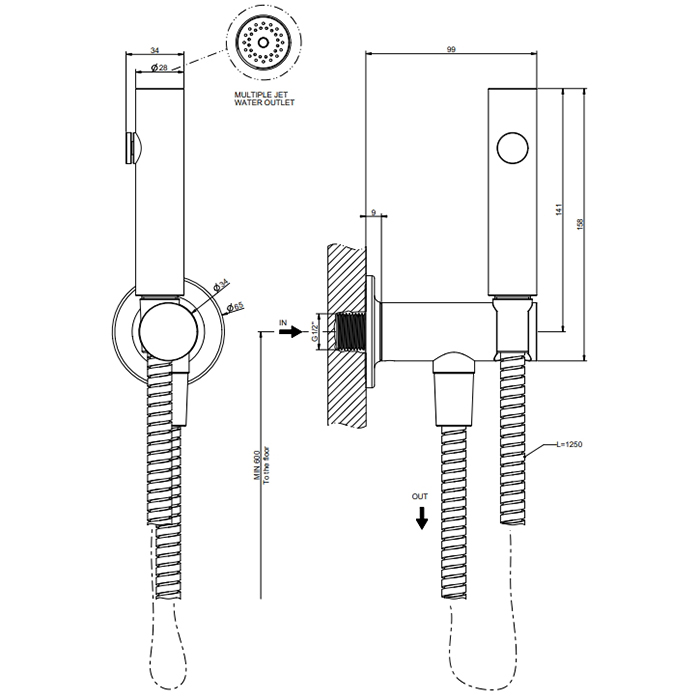 GESSI INCISO гигиенический душ на 1/2, цвет: brushed copper pvd - Gidratop.ru изображение